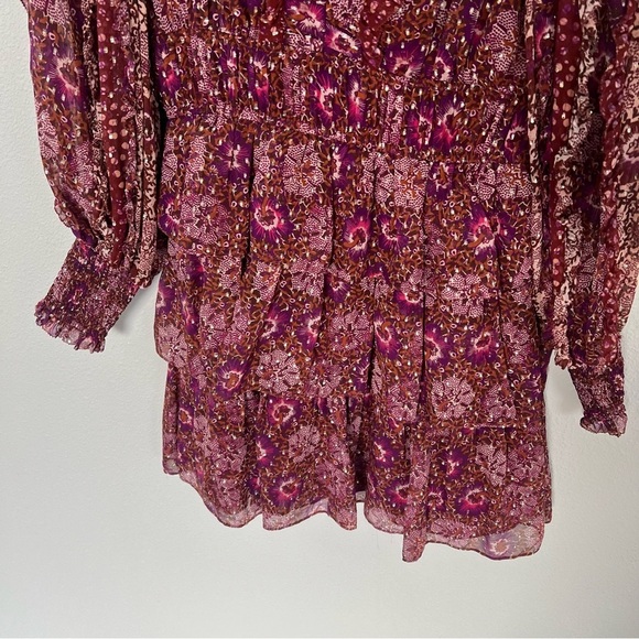 ULLA JOHNSON Brisa Printed Ruffle Mini Dress Claret Patchwork Silk Boho Women 2 - Picture 6 of 15